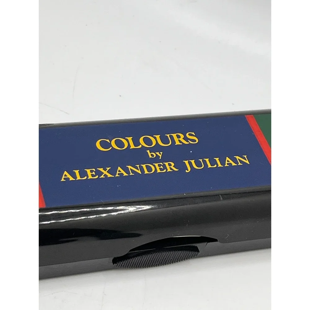 Colours by Alexander Julian Vintage Plaid Watch Navy Blue Acrylic Case Box READ